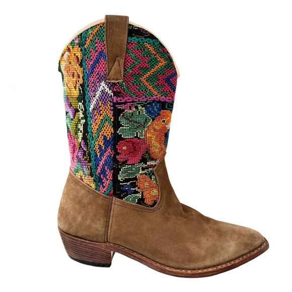 Shoes - Genuine Suede Colorful Embroidered Southwestern Cowboy‎ Boots